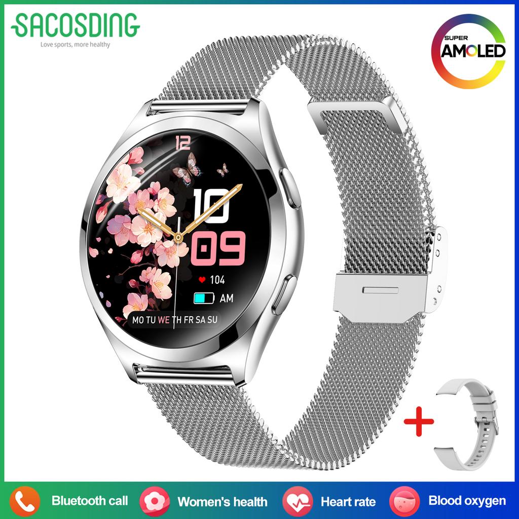 SACOSDING Fashion Smart Watch Ladies Bluetooth Call Heart Rate Blood Oxygen Women's Health Monitor Waterproof Music Sports Smartwatch For Android