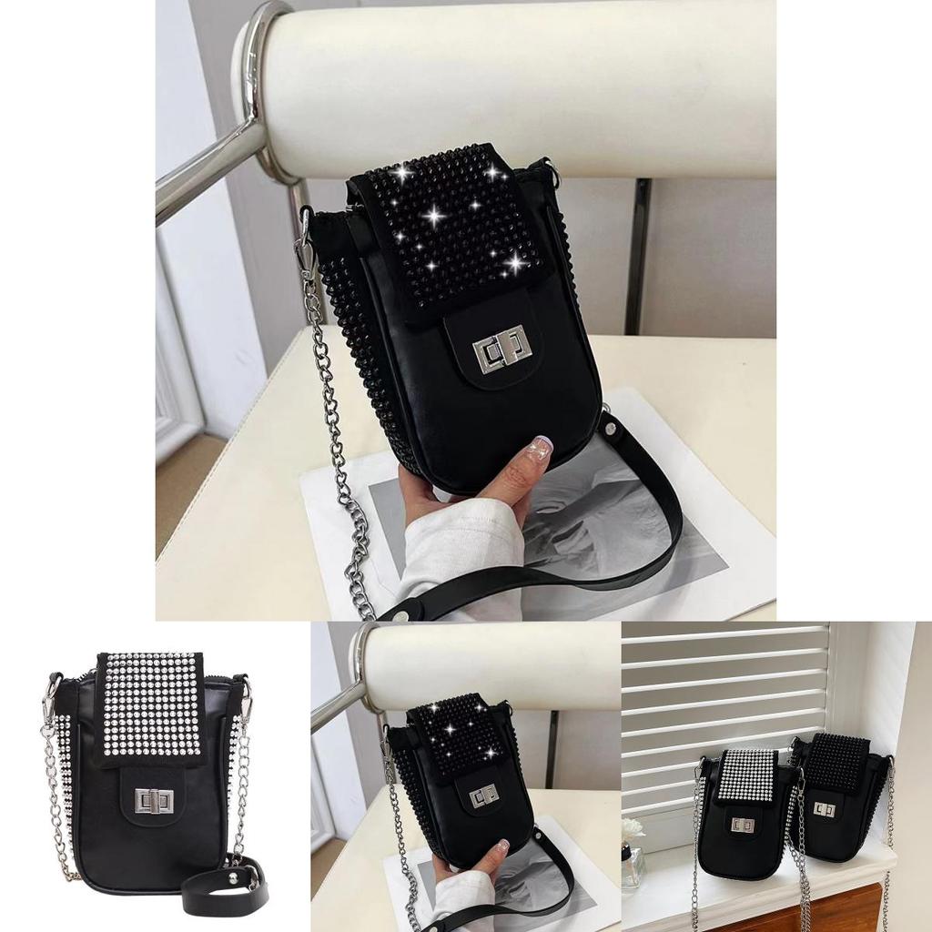 Pu Diamond Embellished Small Square Crossbody Bag For Daily Use