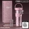 Ceramic Double Drink Coffee Cup With Handles And Straw For Office And Home Use