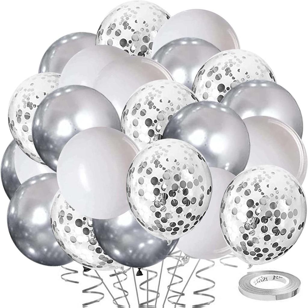 50pcs green silver white latex balloon set, suitable for birthday, graduation ceremony, wedding, party decoration