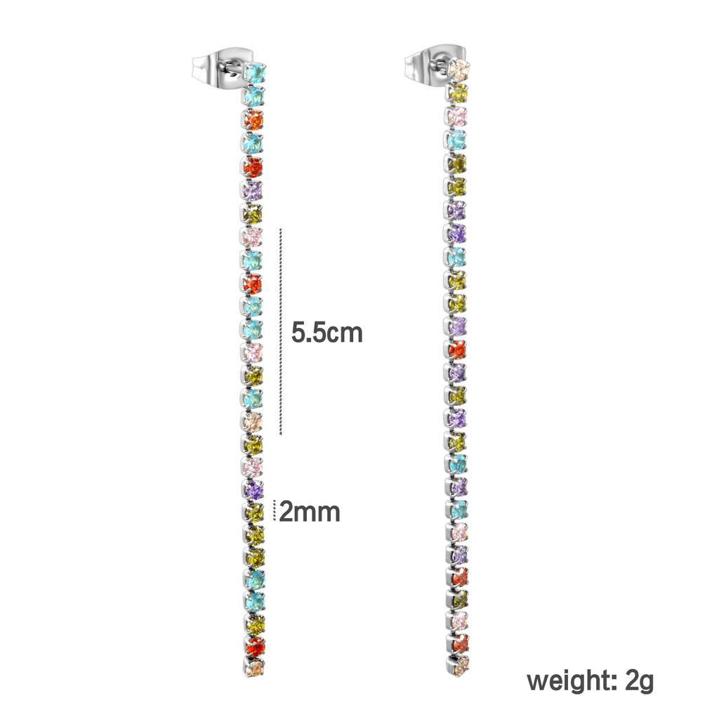 Fashionable And Luxurious Round Colorful Zircon Fringe Earrings With Exquisite Chain Accessories Versatile Ear Jewelry