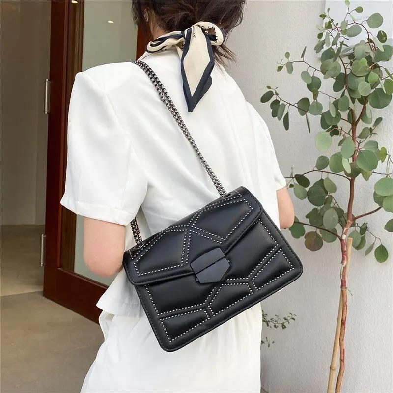 Vintage Rivet Chain Small Shoulder Bags For Women Flap PU Leather Fashion Small Square Crossbody Bag Designer Handbag