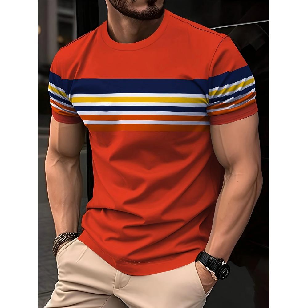 Men's Casual Crew Neck T-Shirt with Unique Digital Print - Breathable Polyester,Machine Washable,Summer-Ready,Non-Transparent,Re