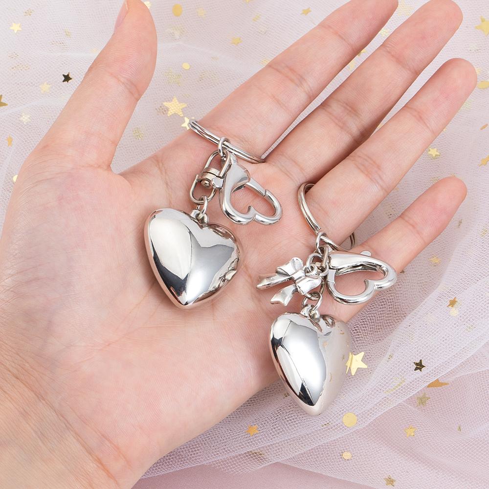 Y2K Big Heart Keychain Silver Color Key Ring For Women Girls Cute Friendship Gift Car Handbag Decoration Handmade Jewelry DIY