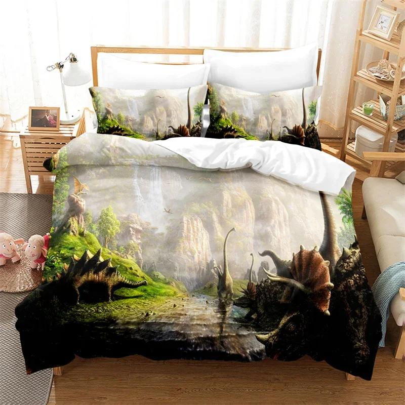 Dinosaur Duvet Cover Jurassic Age Tyrannosaurus Rex Bedding Set Twin King For Kids Boys Room Microfiber 3D Print Comforter Cover