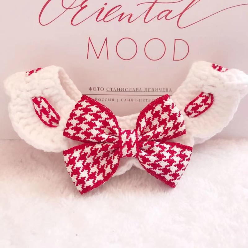 Red and Black Bow-knot Pet Collar Bib Saliva Towel Knitted Collar Cat Puppy Decoration Used for Small Pets Bow Tie Accessories