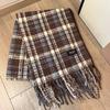 New autumn and winter scarf Korean atmosphere plaid hemming tassel light luxury high-end warm thickened shawl versatile