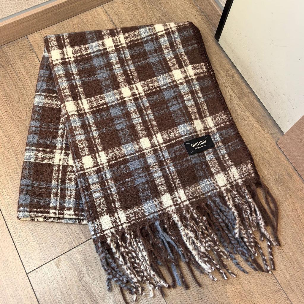 New autumn and winter scarf Korean atmosphere plaid hemming tassel light luxury high-end warm thickened shawl versatile