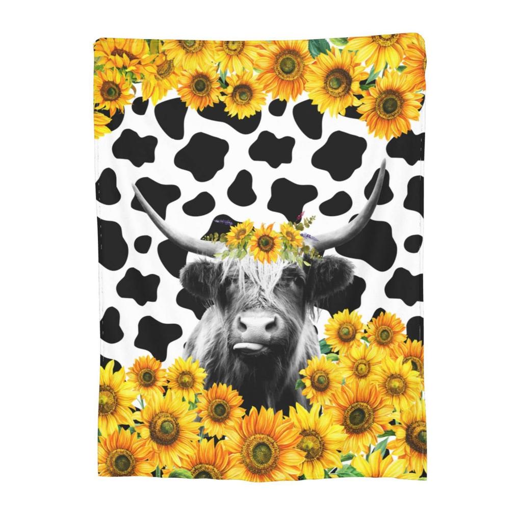 Sunflower Heights Cattle Digital-printed Polyester Bedroom Velvet Flannel Soft Sofa Cover Blanket Fleece Soft Sofa Cover