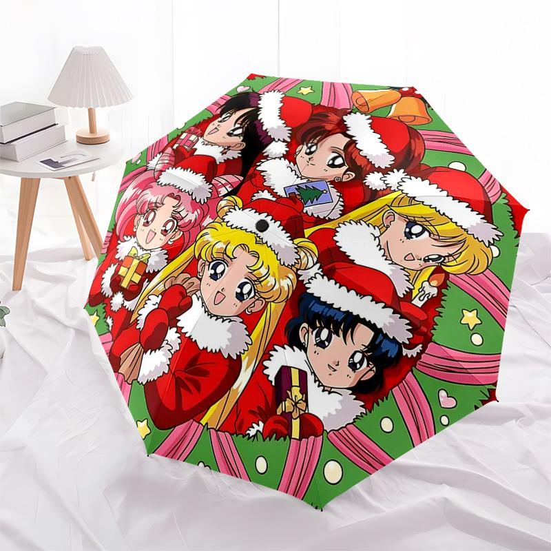

1pc Christmas Sailor Moon Auto Open Close Umbrella Portable Tri-Fold Design with 8-Rib Iron Frame Outdoor Gift for Fans, Travelers, Everyday Use Perfe