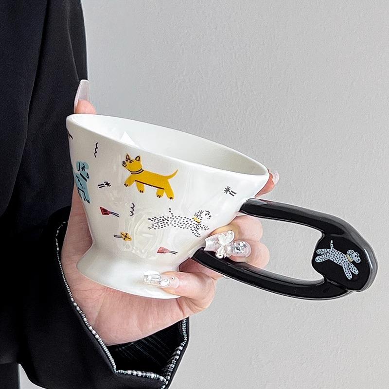 1PC Irregular Cute Ceramic Mug with High Aesthetic and Creative Design Sense, Small Dog Cup, Office Breakfast Cup