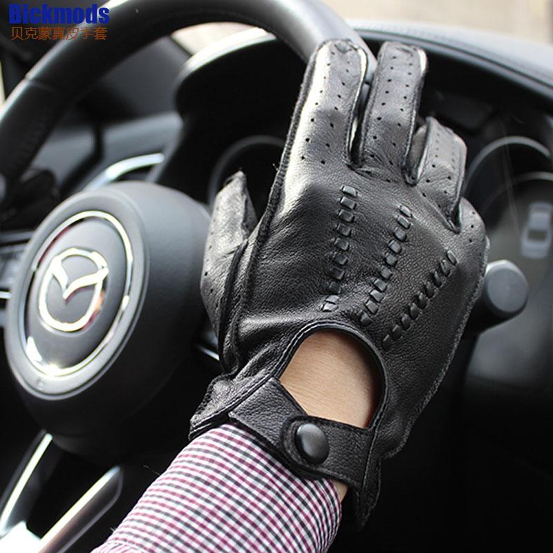Deerskin Driver Gloves Men's Leather Unlined Single Layer Thin Hollow Breathable Motorcycle Riding Car Driving Spring and Autumn