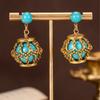 Vintage Turquoise Hollowed Out Lantern Earrings With A Style High-end Feel.