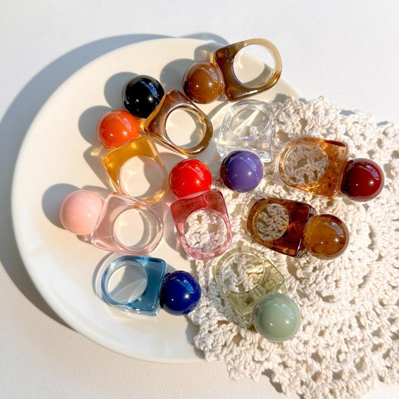 Mode Personlighet Design Harts Kulformad Fyrkantiga Ringar För Kvinnor Temperament Geometrisk Tjock Chunky Fingerring Smycken Fest