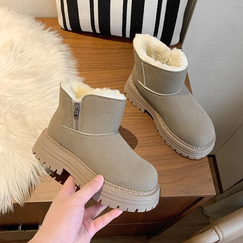 Winter Warm Snow Boots for Women Non-Slip Chunky Platform Ankle Booties Shoes Women's Faux Fur Lining Comfortable Faux Suede Short Boots With Zipper