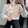 Women's French Bow Chiffon Blouse - Elegant Long Sleeve Top for Spring and Autumn.