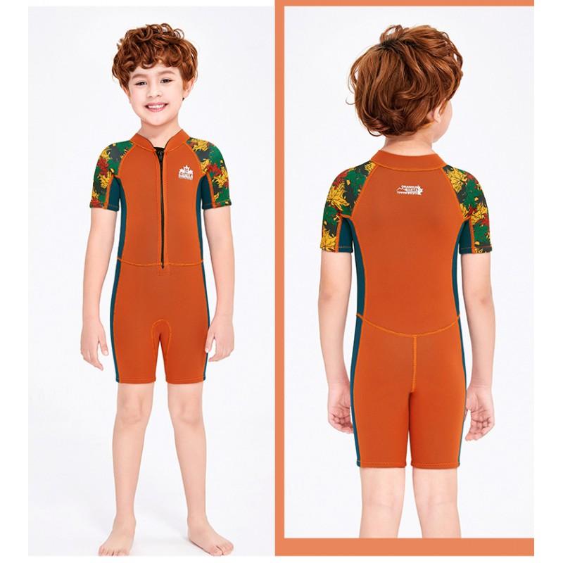 Kids 2.5mm Neoprene Wetsuit Boys Short Sleeve Front Zip Snorkeling Surfing Swimming Dive Suit