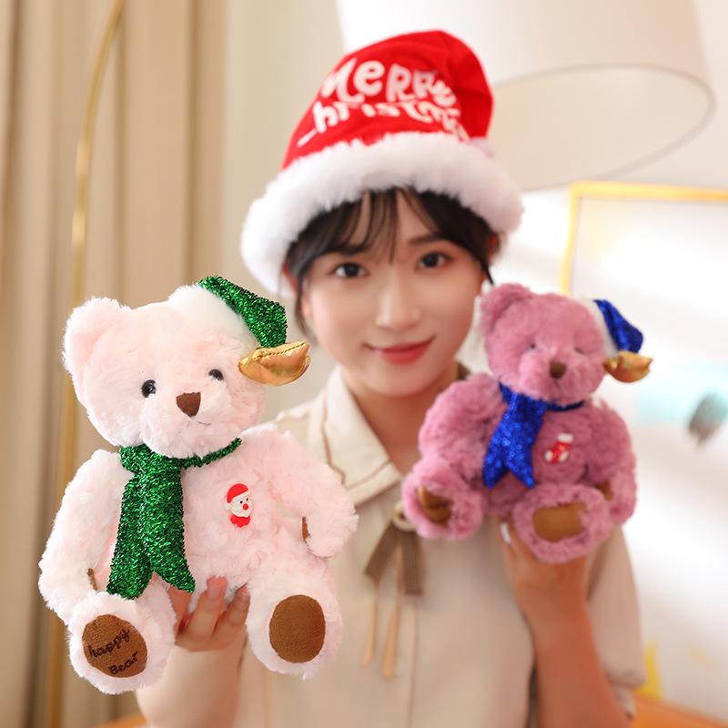 Christmas Bear Doll Christmas Cute Scarf Teddy Bear Plush Toy Doll Christmas Gift Girl
