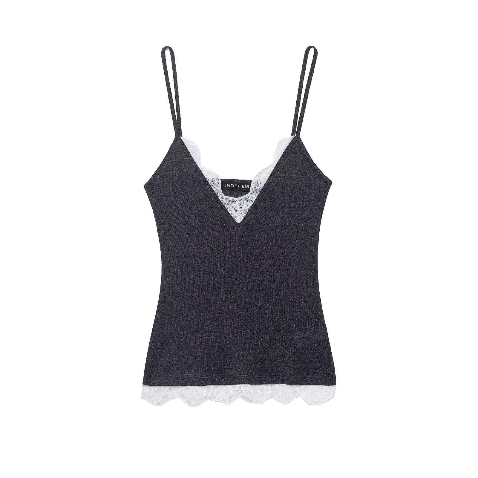 2025 European & American Style Women s Winter Lace Camisole Top Small темно-серого