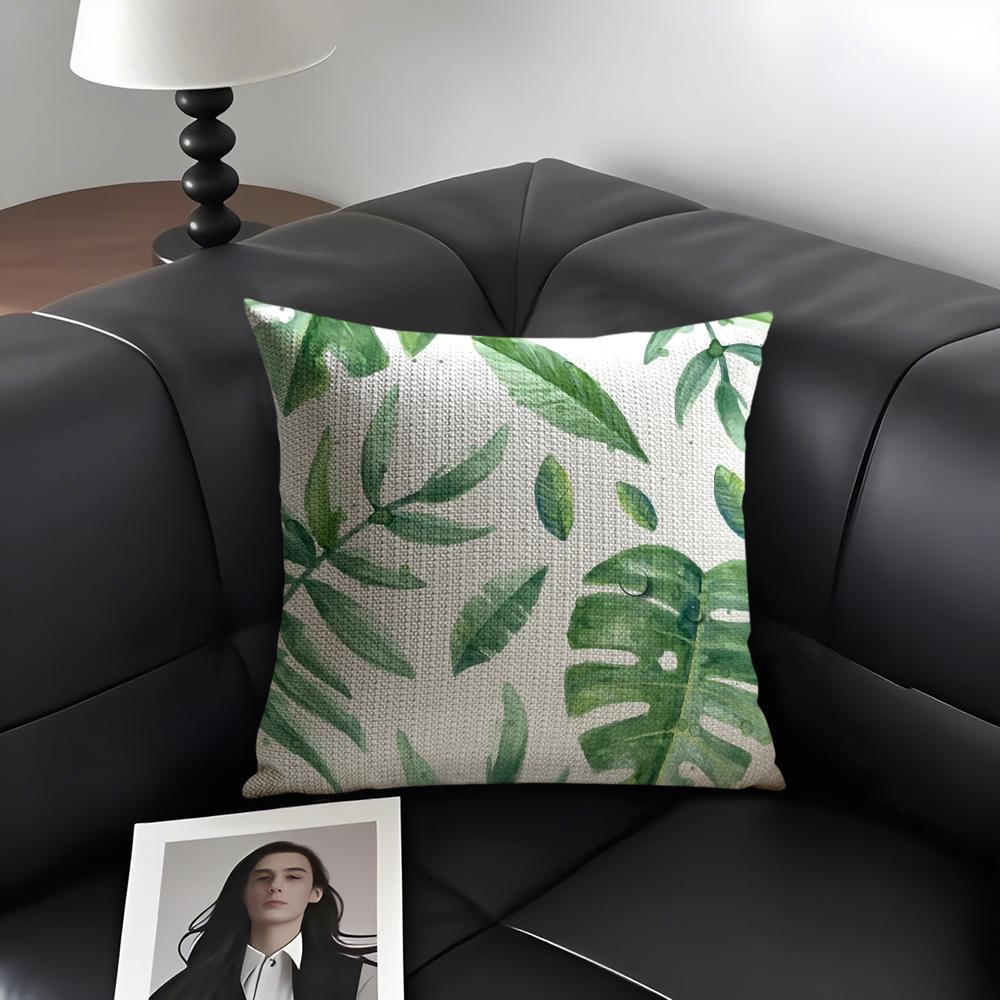 Modern Green Plants Cushion Cover Natural Linen Organic Fabric DoubleSided Printing Sofa Home Decor Gift Pillow Case