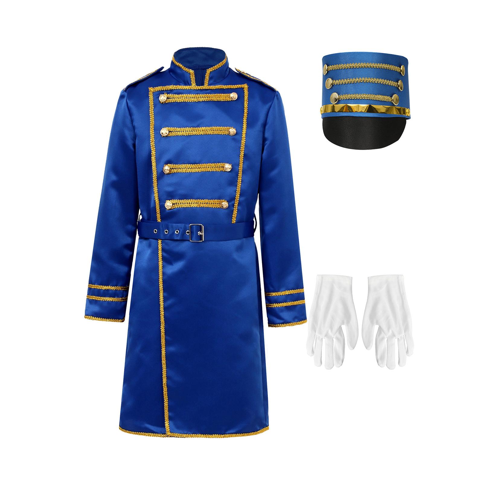 Kids Marching Drum Band Honor Guard Jacket with Hat Gloves Flag Raising Uniform Halloween Carnival Cosplay Performance Costume 6