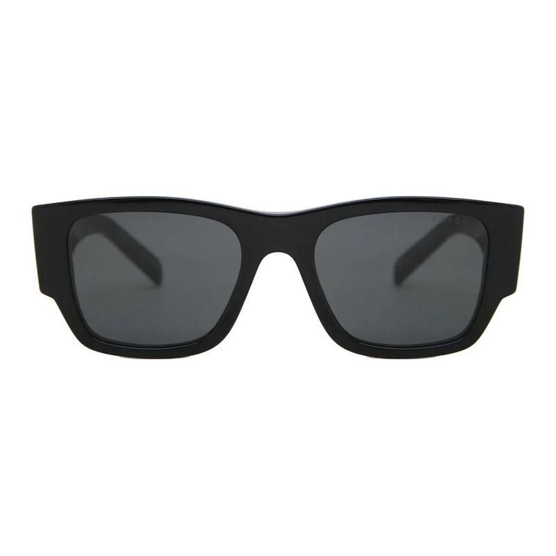 Prada Classic Triangle Logo on Temple Irregular Shape Sunglasses Men's Black