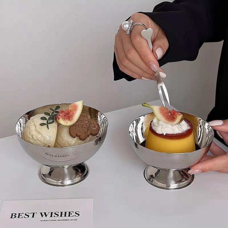 1pcs Modern Minimalist Stainless Steel Salad Cup Ice Cream Milkshake Snack Cup Fruit Dish Yogurt Cake Cup