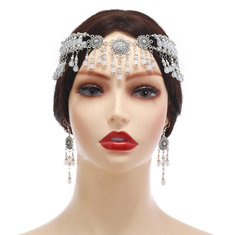 Tocado Hanfu, cadena para la frente con flecos, joyería exótica para el cabello, joyería antigua para la frente, diadema para cejas Miao, mujer.