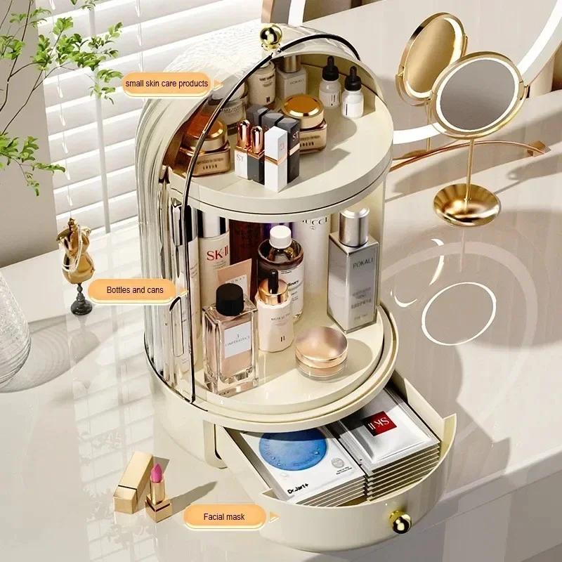 360° Rotating Makeup Organizer Case Large Capacity Cosmetics Storage Vanity Shelf Countertop Luxury Spinning Storage Display Box