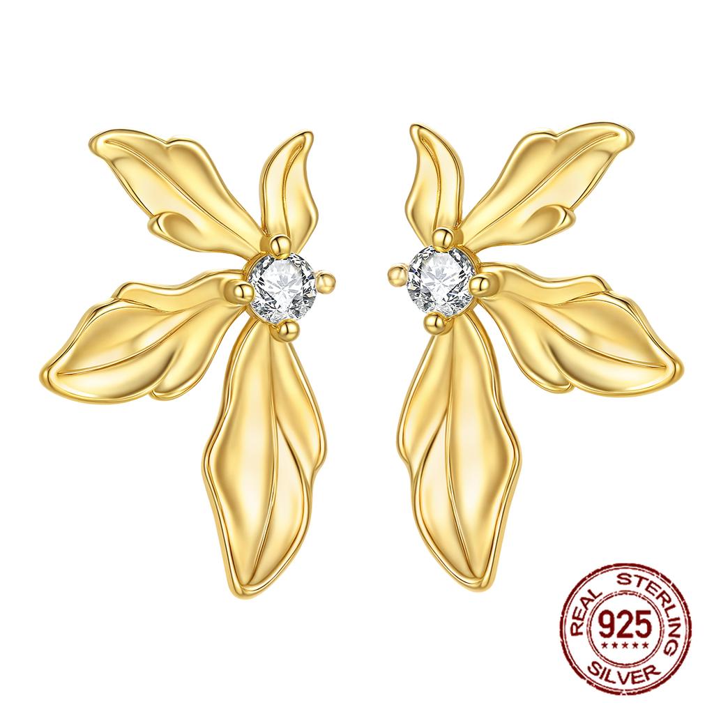 100% Copper Owl Flower Pendant Golden Earrings For Women Sparkling Zircon Luxury Wedding Engagement Jewelry Gift