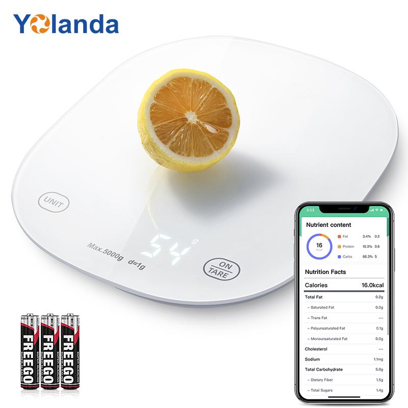 Yolanda Innovative Smart Kitchen Food Nutrition Scale with APP 5kg Portable Digital Scale Electronic Measuring Weight Scale (White,1g&5 kg&210*182*20.7mm)