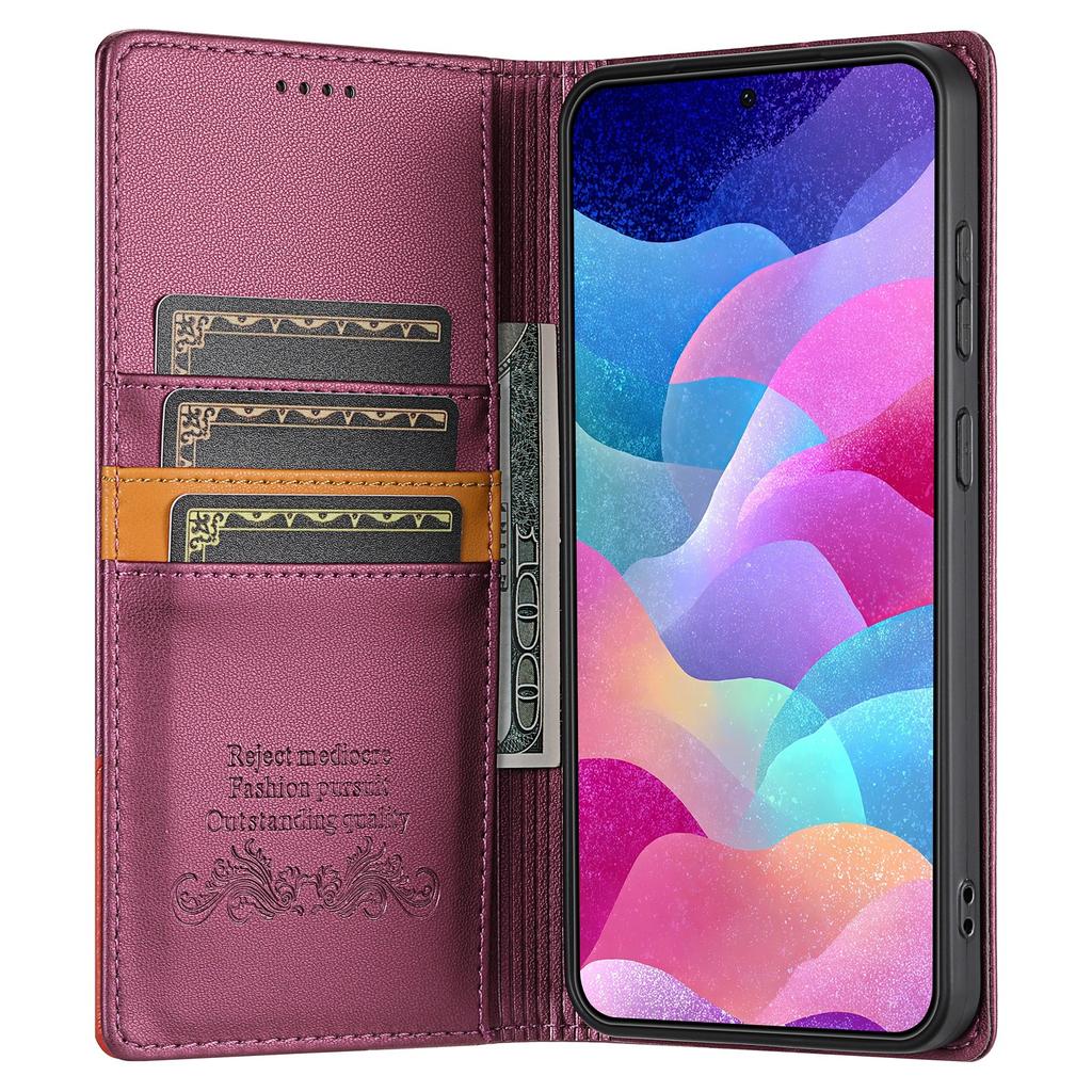 Applicable To Samsung S25FE Leather Case S26 Splicing Flip Magnetic Card Wallet Protective Case A57 Solid Color Leather Pattern