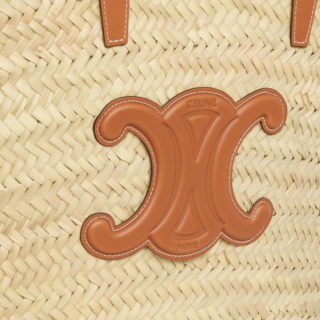 Celine Triomphe Classic Woven Natural Tree Fiber Calfskin Beach Tote Shopping Bag Shoulder Handbag Medium Women Tote 192622EFA-04LU