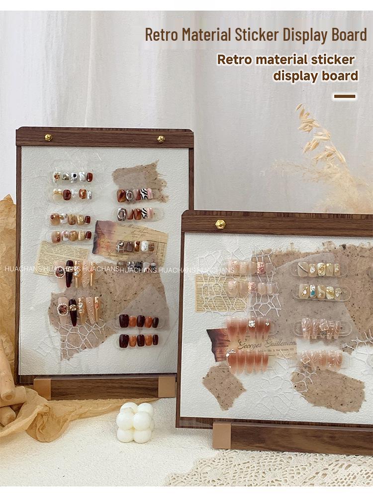 Retro Hand-Account Style Nail Art Display Board: Wearable Nail Tips & Gel Color Showcase Stand