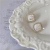Vintage Hong Kong Style Earrings White Shell Fragments Square Gemstone Earrings Female 925 Silver Needle Earrings Korean Earring