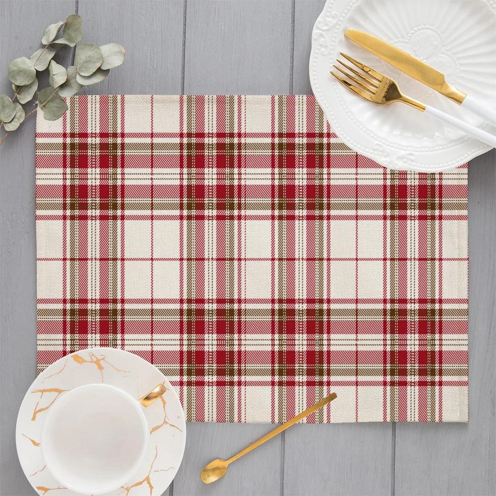 Classic Big Scotland Plaid Placemats Print Pink Khaki Navy Blue Grid Cup Pads Kitchen Dining Room Vintage Holiday Drink Coaster