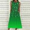 Women Plus Size Sleeveless Crew Neck Dress Graceful Small Floral Printed Flowy Calf Length Gown