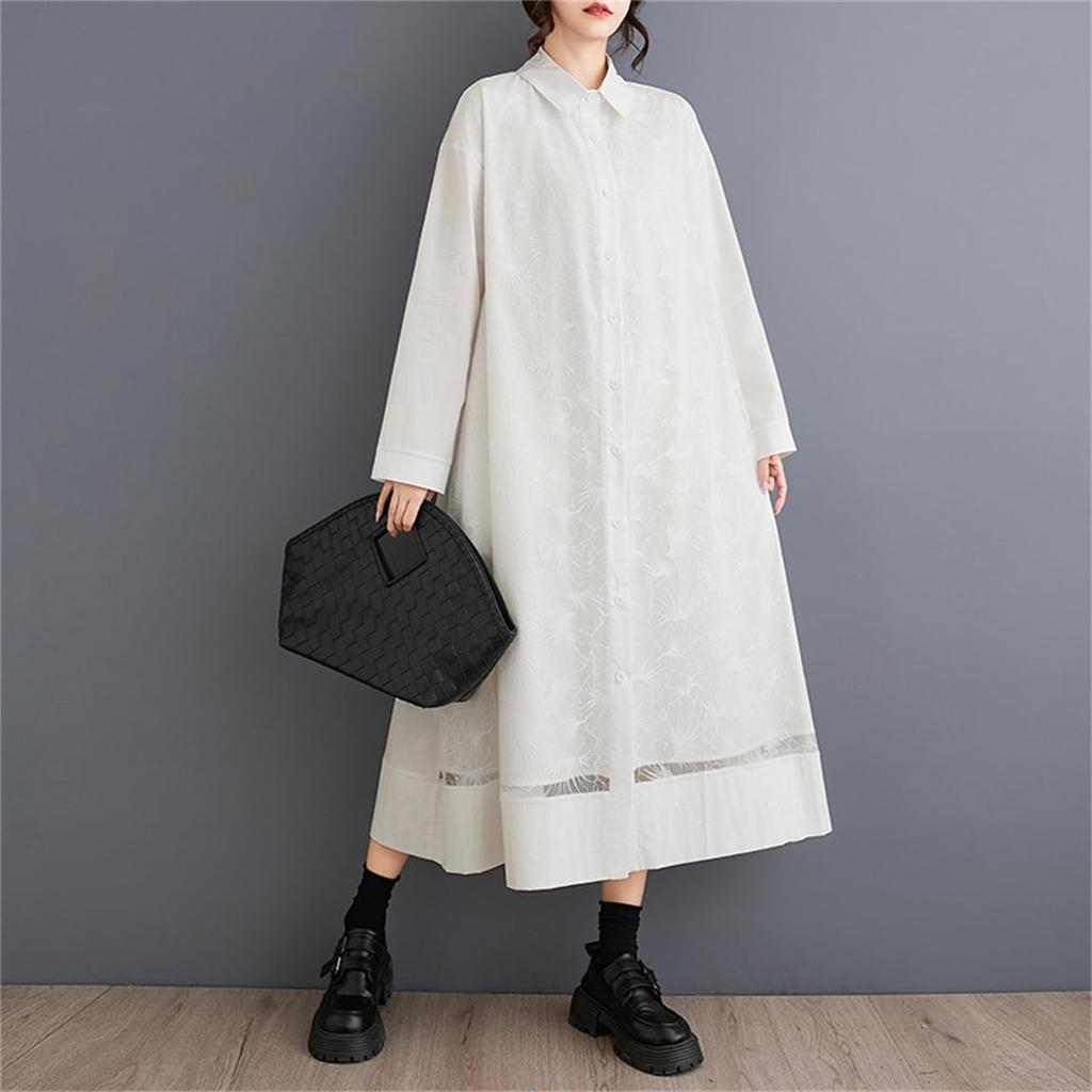 Shirt Long Midi Loose Long Midi Popular One Size Fits [Mouhoukyo] Spring/Autumn Dress, Women's Dress, Sleeve, Length, Fit, Length, Length, Tulle,