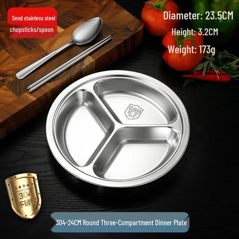 NaiDuo Stainless Steel Divided Round Meal Plates