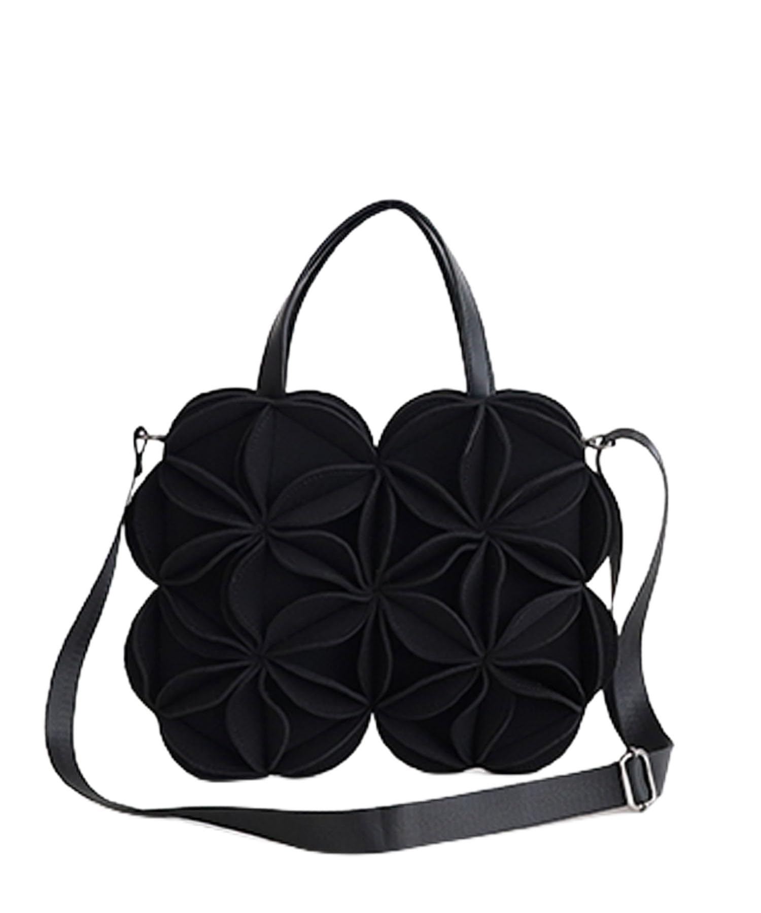 Nananoel Carrie 3D Flower 2-Way Flat Tote Bag, Black (019)