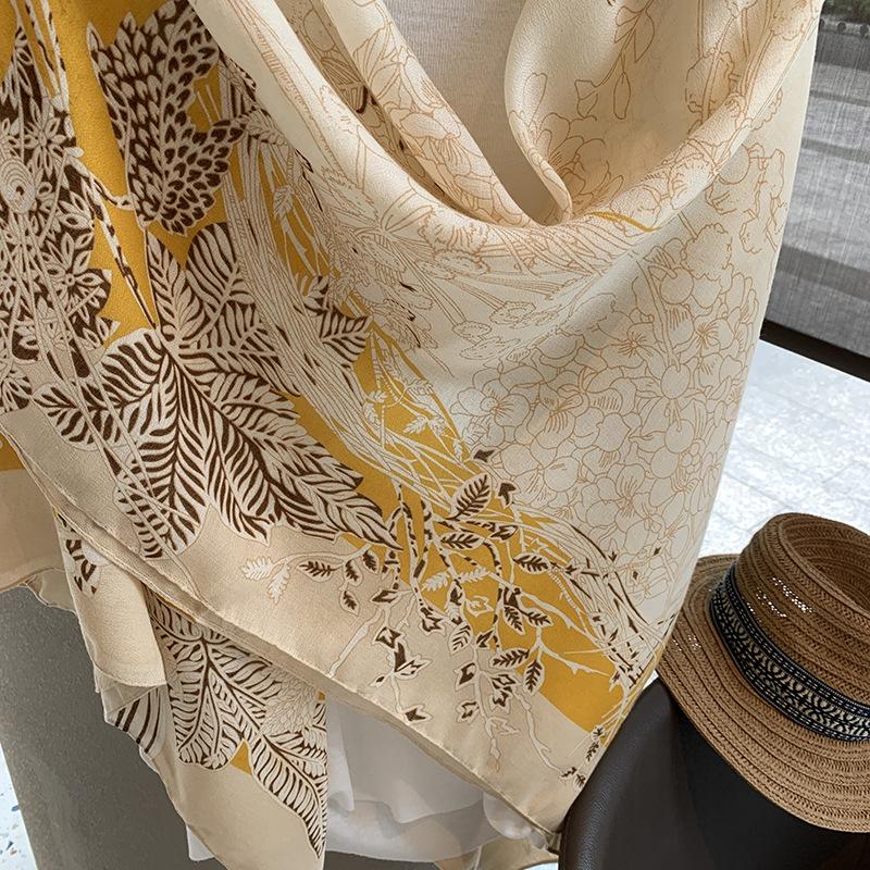 Yellow Flower Printed Large Scarf For Women Summer Sun Protection Air Conditioner Shawl