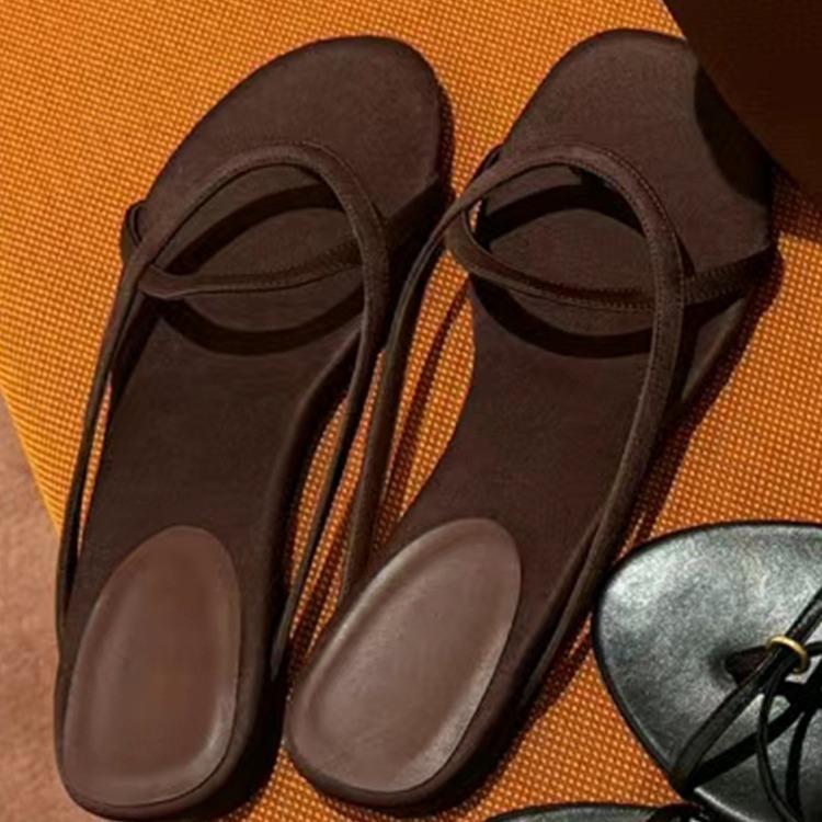 Leder Französisch Retro Dünner Riemen Zehensteg Sandalen Schuhe Damen tragen Sommer neu Strandurlaub flache coole Hausschuhe