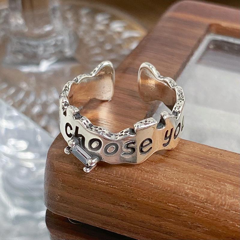 [Collection Of Old Sites] Graffiti Retro Personalized Retro Open Ring Punk Hip Hop Niche Unique Stacked Ring