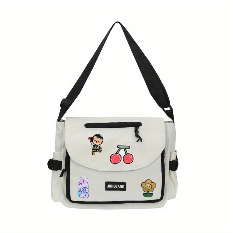 Trendy Nylon Messenger Bag, Large Capacity Crossbody Bag, Casual Flap Shoulder Bag For Teen Student School Bags Satchel