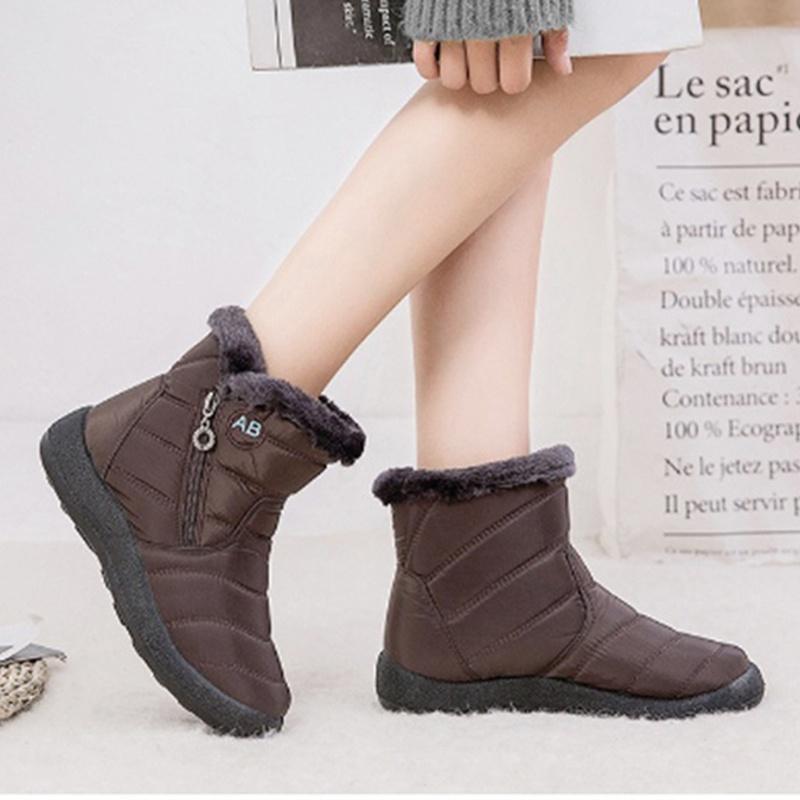 New Winter Warm Snow Boots Unisex Non-slip Waterproof Cotton Shoes Men Women Comfort Plush Fur Lazy Zipper Up Slip On Ankle Boots Casual Low