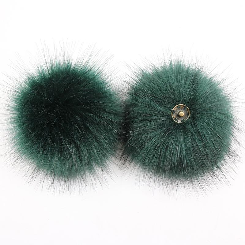 2Pcs Faux Fox Fur Pom-Pom for Hats DIY Crafts Hairball Hat Ball Pompom for Handicrafts with Press Button Toys Accessories