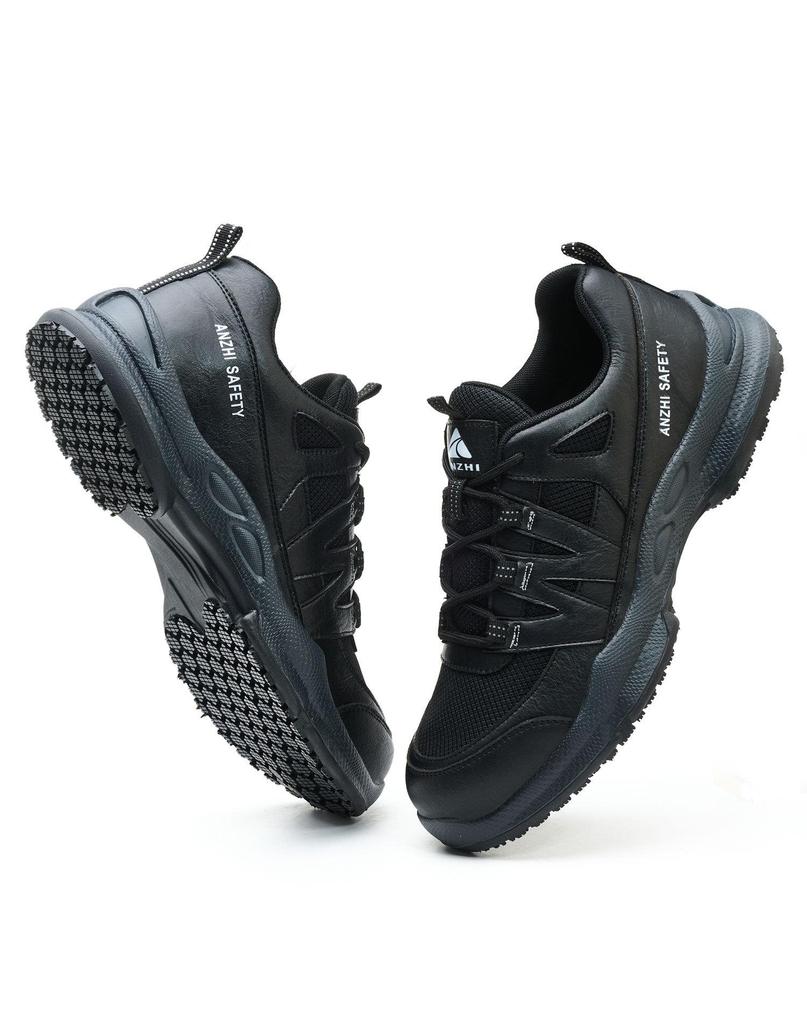 Anzhi Men's Black Low-Top Safety Shoes: Anti-Smash, Anti-Puncture, Breathable, Non-Slip, Wear-Resistant for Summer Construction.