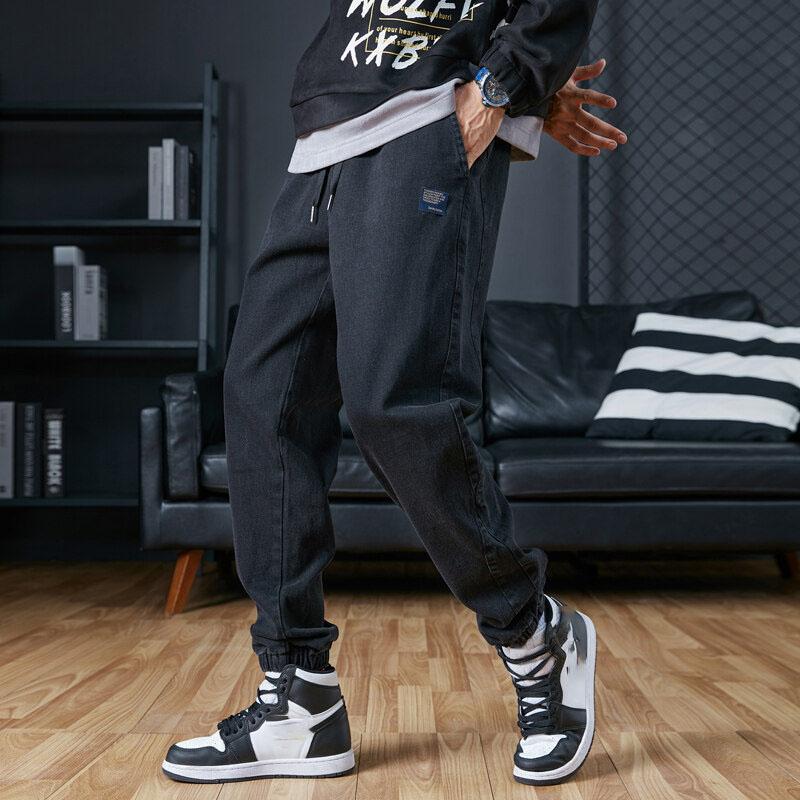 

Большие размеры мужские джинсы-джоггеры в уличном стиле, черные, синие, повседневные, джинсовые брюки-карго, эластичные, хлопковые, зауженные джинсы, мешковатые брюки M чёрный