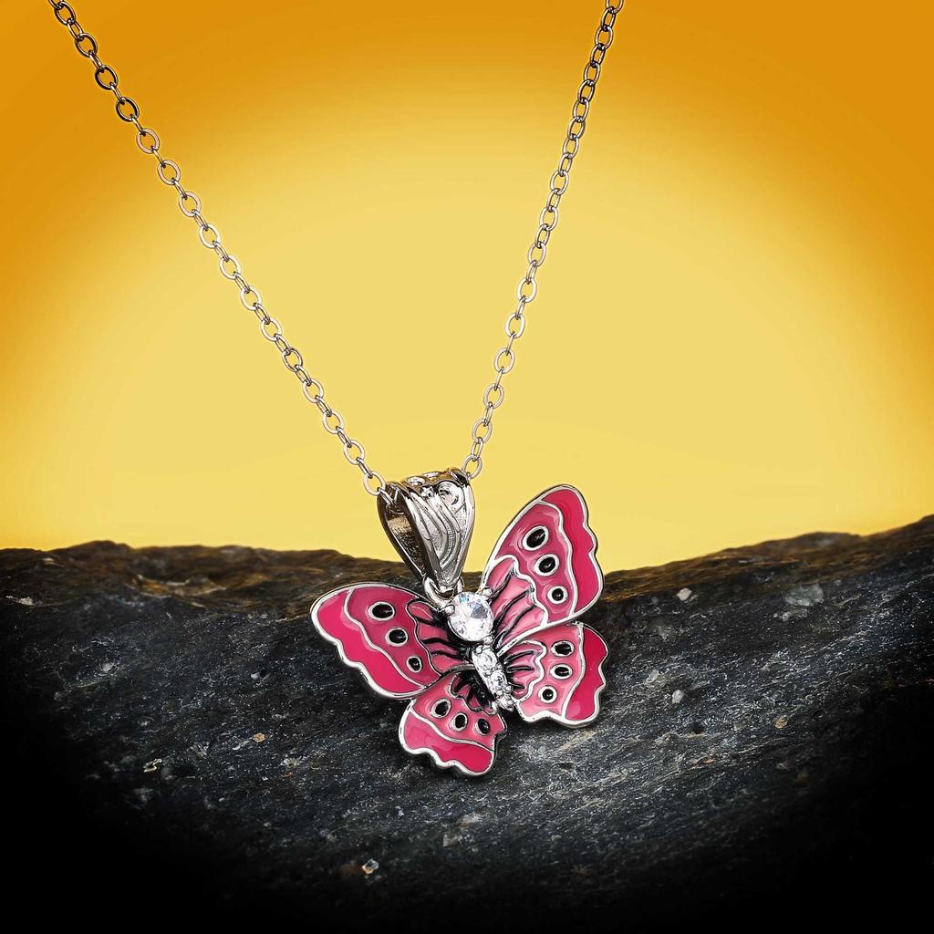 Retro European and N Red Bow Necklace Pendant with Fresh Zircon