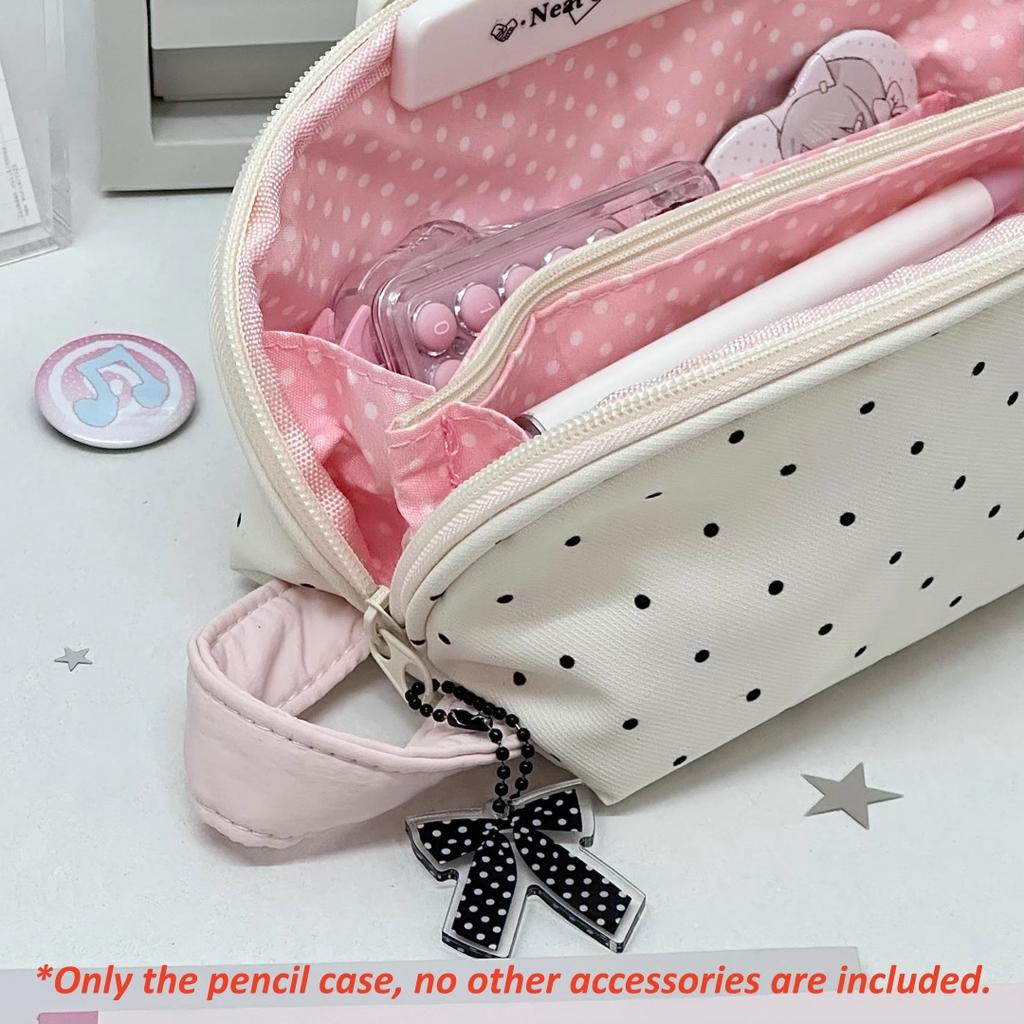 Polka Dot Shell Pencil Case Large Capacity Nylon Pen Bag Kawaii Cute Handheld Stationery Organizer For Girls Student Makeup Bag